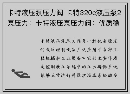 卡特液压泵压力阀 卡特320c液压泵2泵压力：卡特液压泵压力阀：优质稳定的液压控制设备